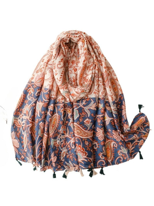 Scarvii - Color-Block Scarf with Paisley Print - Vintage & Classic