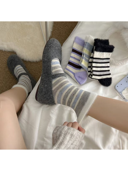 Rufia - Fuzzy Stripe Cozy Crew Socks