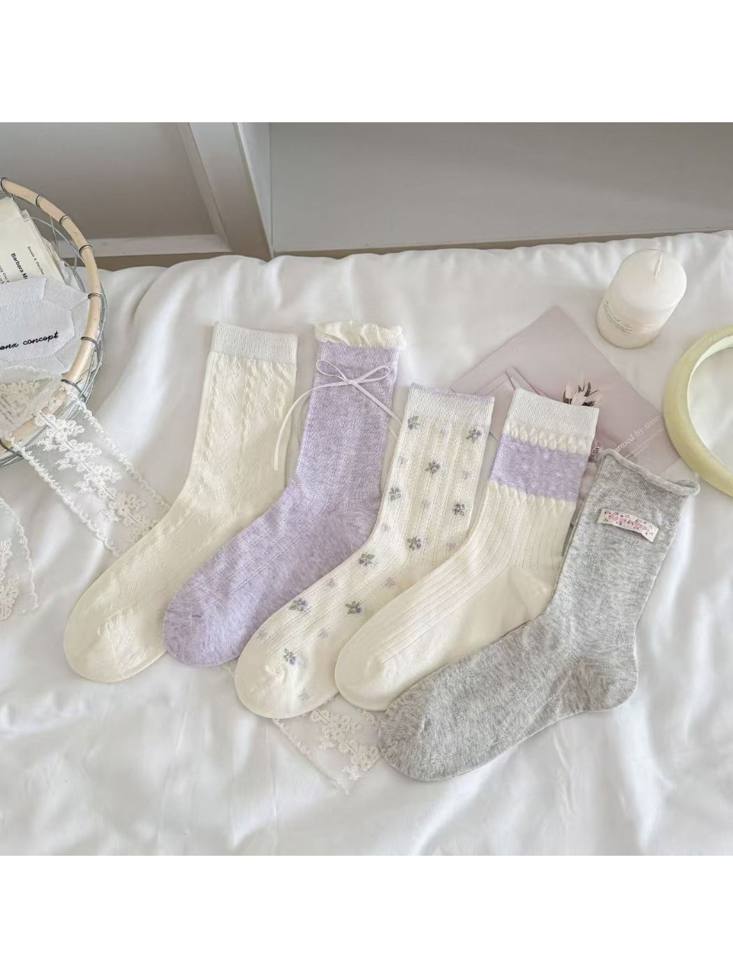 Rufia - Floral Detail Knit Crew Socks product image 1