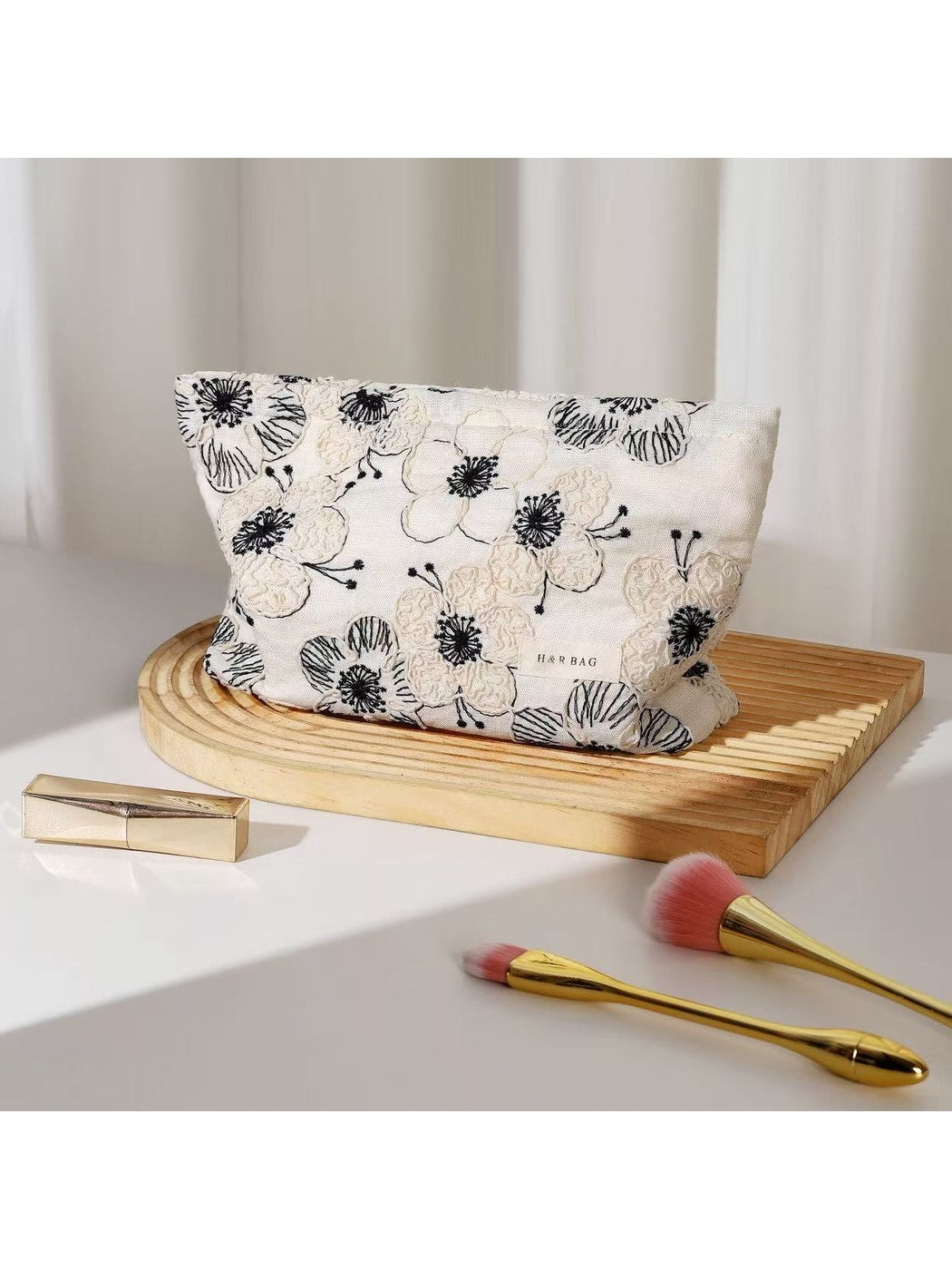 Cosbai - Floral Embroidered Travel Toiletry Bag
