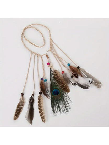 Hairish - Boho Peacock Feather Tassel Hair Headpiece