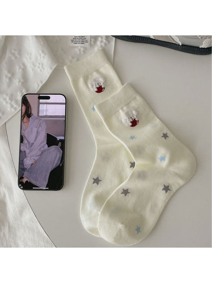 Rufia Dog Embroidered Mid Calf Socks color options