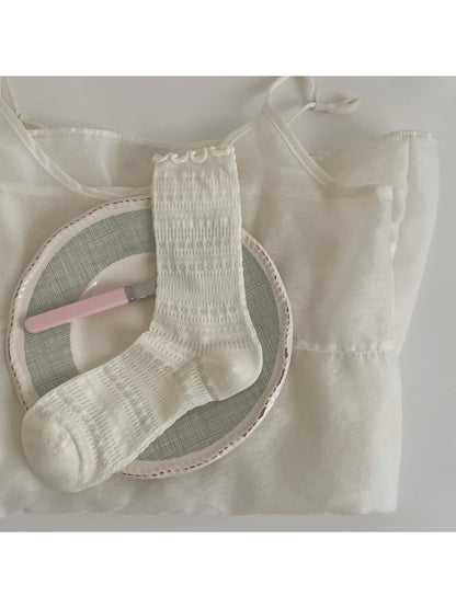 Rufia - Ruffle Trim Hollow-Out Crew Socks