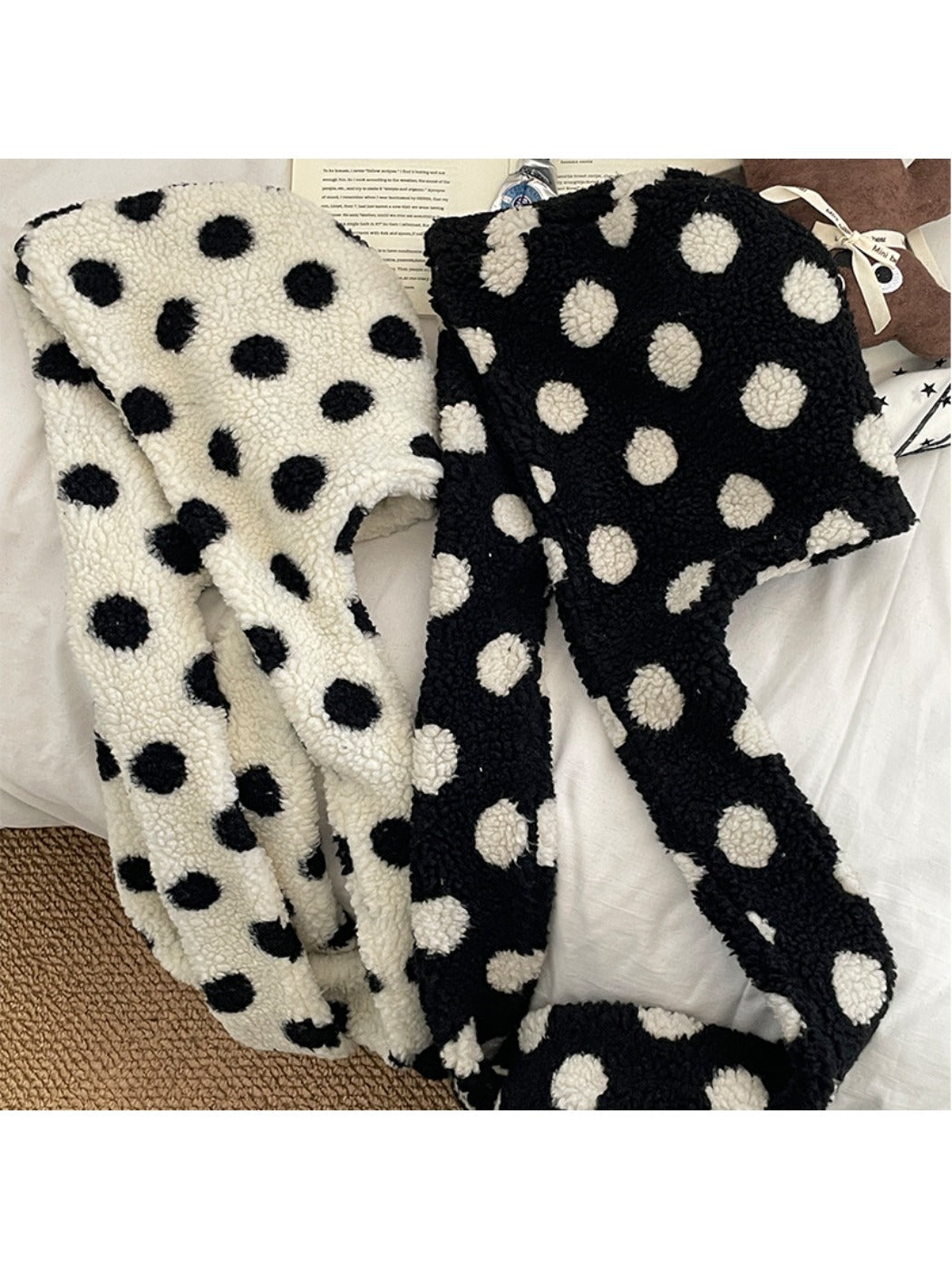 Haila Polka Dot Earflap Hat showing dot pattern