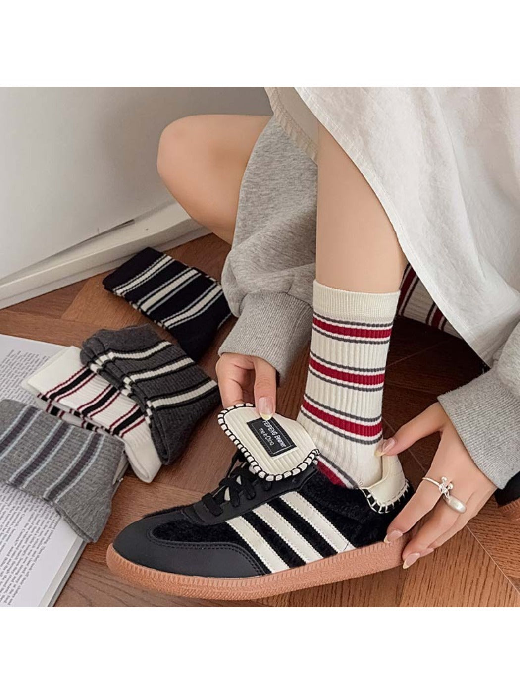Rufia - Striped Sporty Mid-Calf Socks for Women