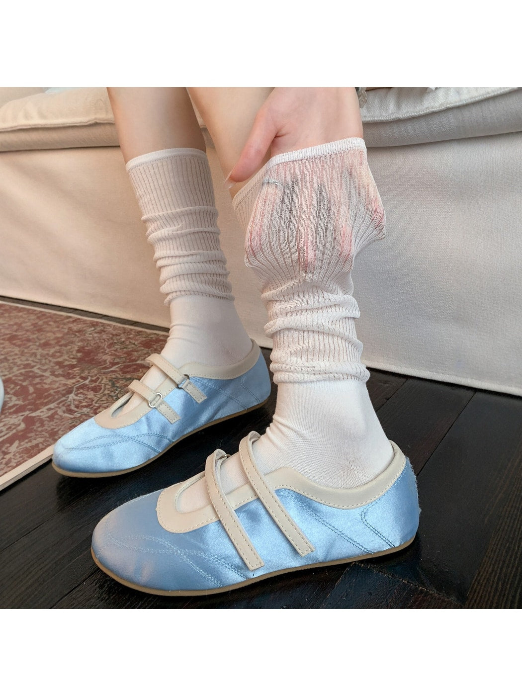 Rufia - Solid Color Ribbed Knee-high Socks