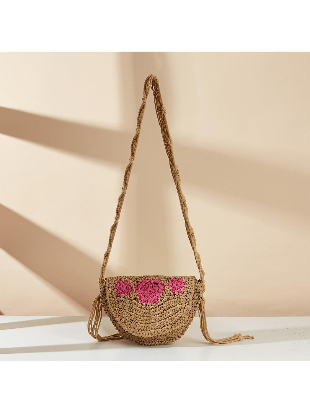 Cosbai - Floral Fringe Straw Crossbody Bag - image 3