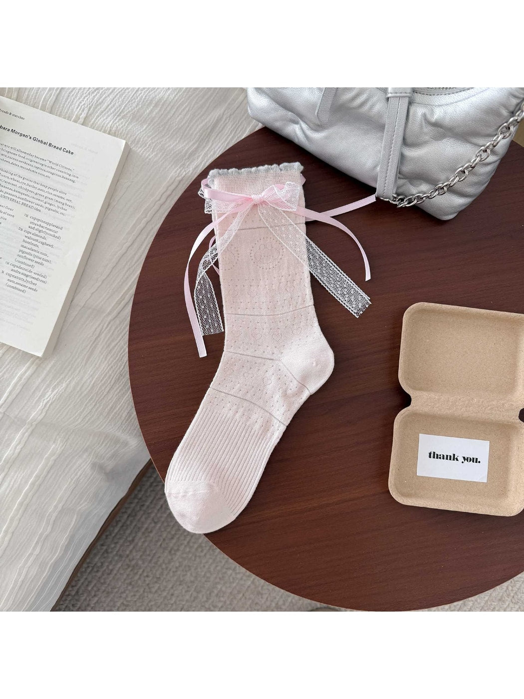 Rufia - Ribbon Bow Openwork Crew Socks