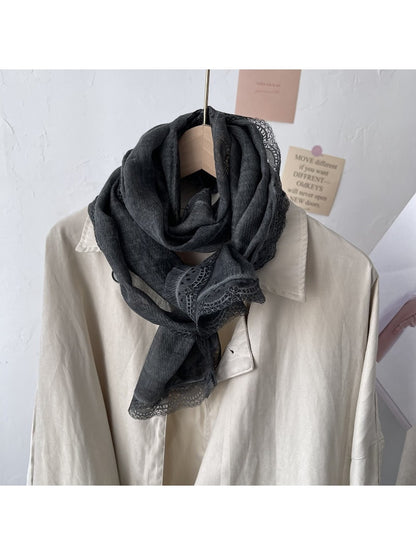 Scarvii - Vintage Lace Trim Minimalist Long Scarf