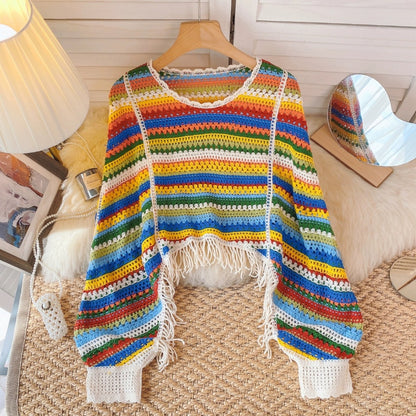 Crosa - Vintage Rainbow Open-Knit Sweater