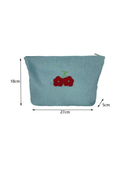 Cosbai – Denim Cherry Embroidered Mini Makeup Bag
