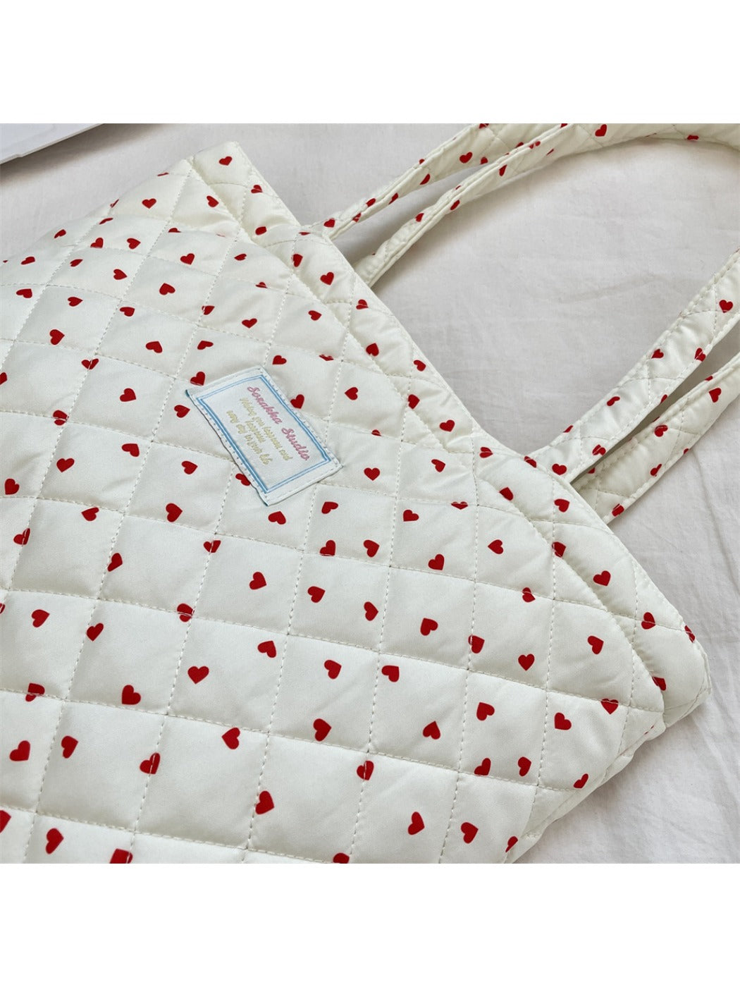 Cosbai - Tote Bag with Heart & Plaid Pattern