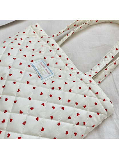 Cosbai - Tote Bag with Heart & Plaid Pattern