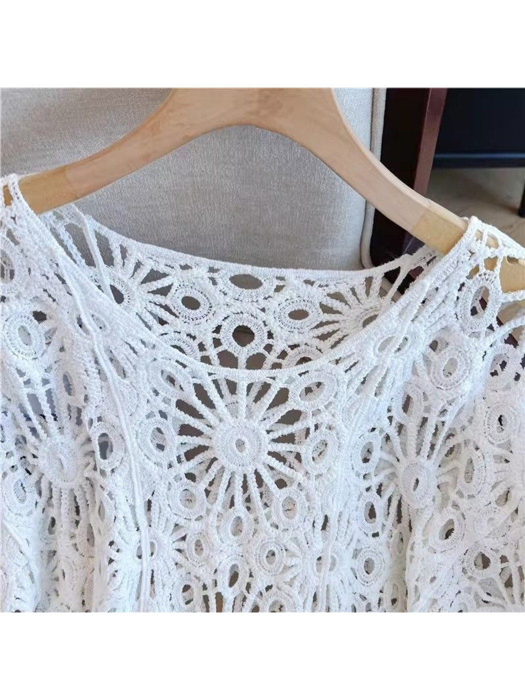 Crosa - Crochet Hollow Out Round Neck Beach Cover Up