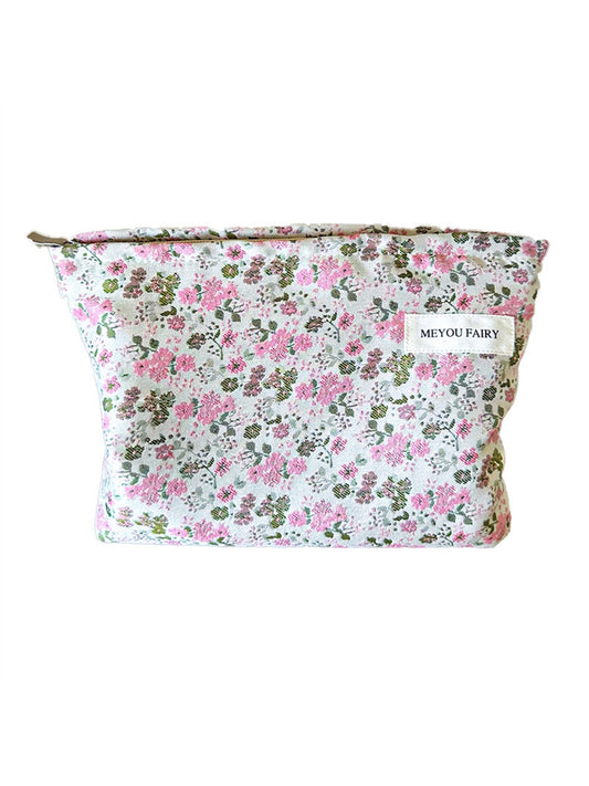 Cosbai - Floral Print Zipper Cosmetic Organizer Bag