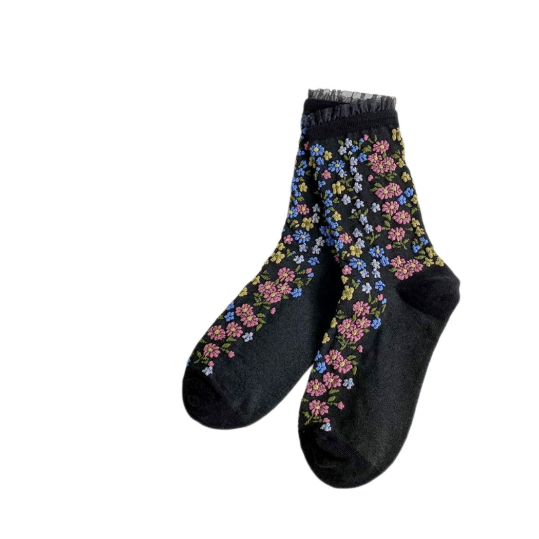 Rufia - Floral Lace Mid-calf Socks - Delicate & Vintage