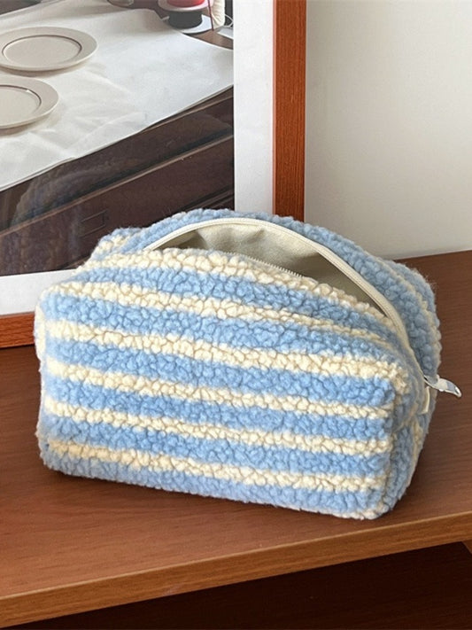 Cosbai - Blue Striped Fleece Makeup Pouch Organizer