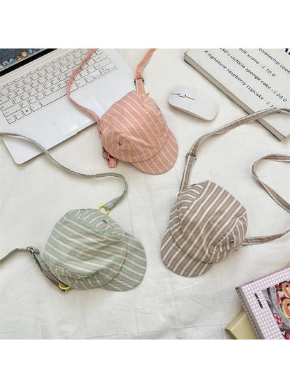 Cosbai – Retro Stripe Hat-Shaped Crossbody Bag