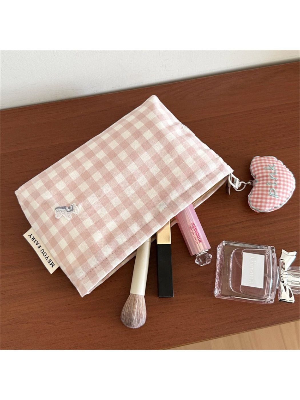Cosbai makeup pouch standing upright displaying its rectangular shape