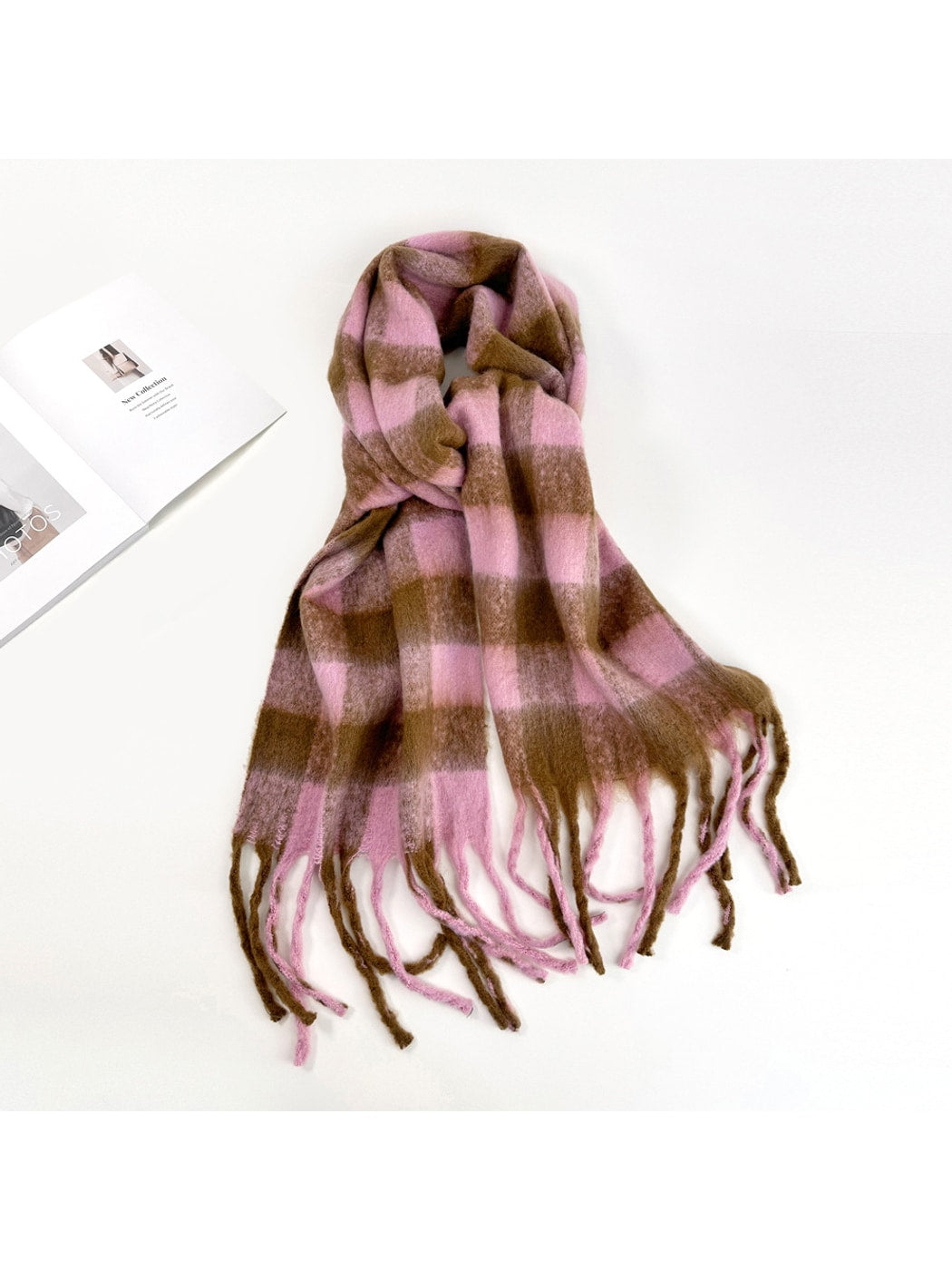 Scarvii - Two Tones Plaid Fringe Tassel Scarf
