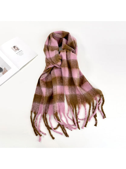 Scarvii - Two Tones Plaid Fringe Tassel Scarf
