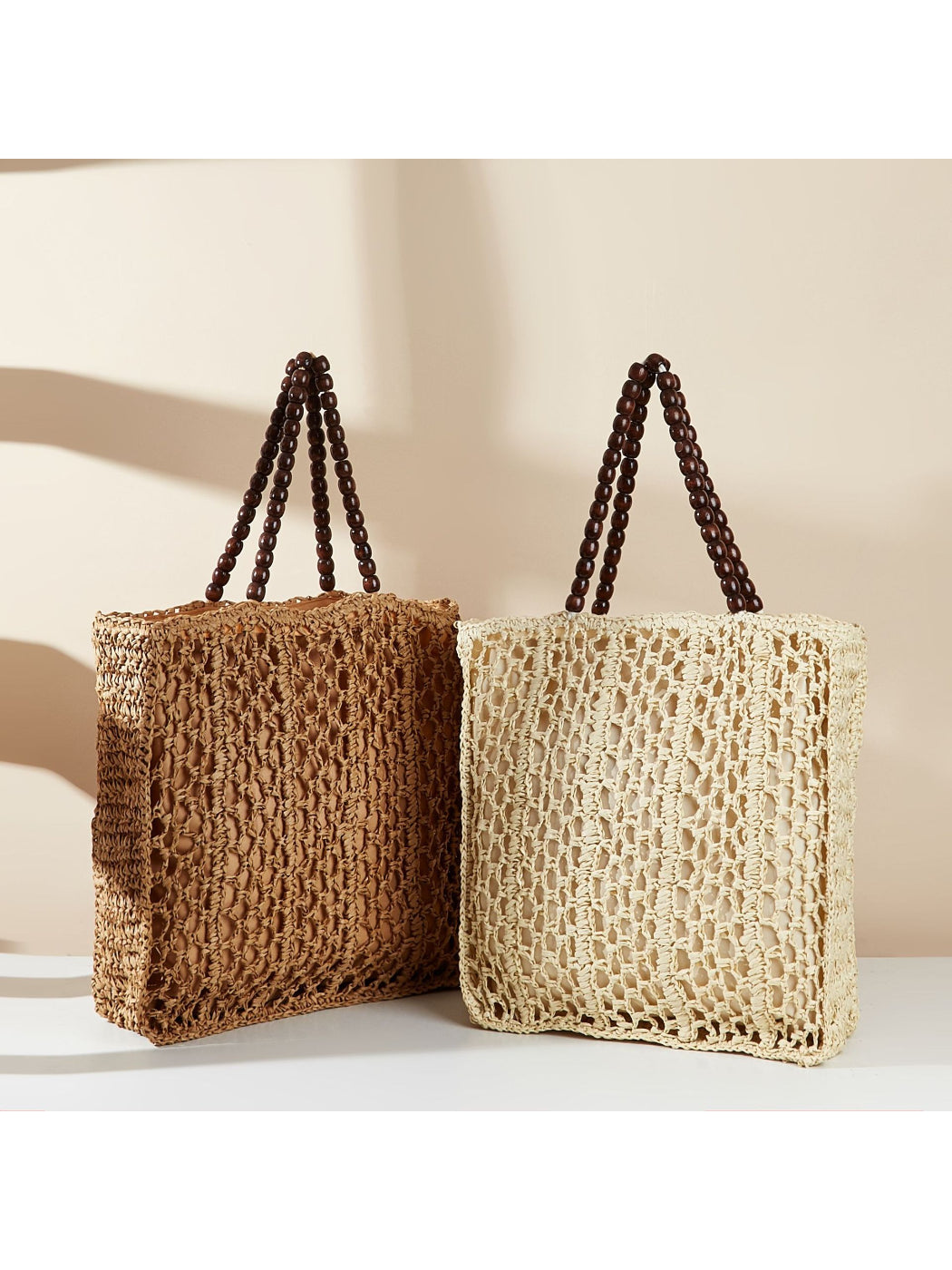 Cosbai - Beaded Handle Straw Tote Bag - image 1