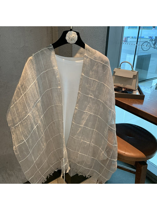 Scarvii - Retro Beige Tone Check Pattern Scarf