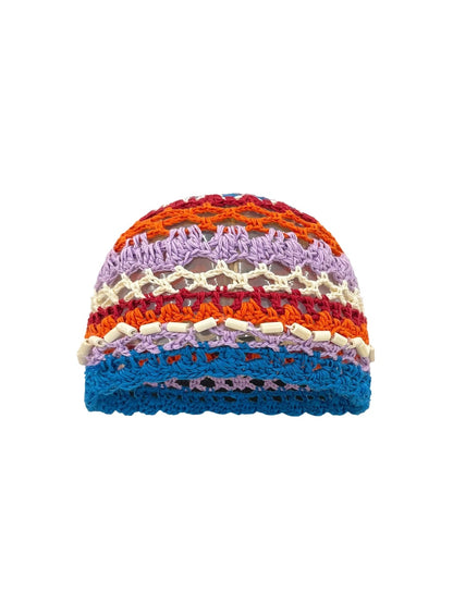 Haila - Striped Bead-Trim Openwork Beanie