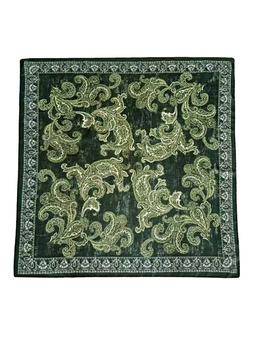 Scarvii - Green Paisley Floral Border Print Square Scarf