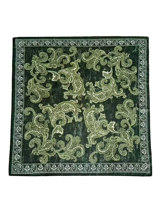 Scarvii - Green Paisley Floral Border Print Square Scarf