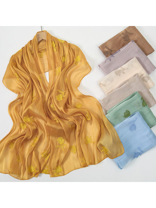 Scarvii - Soft Sheer Scarf with Delicate Floral Embroidery