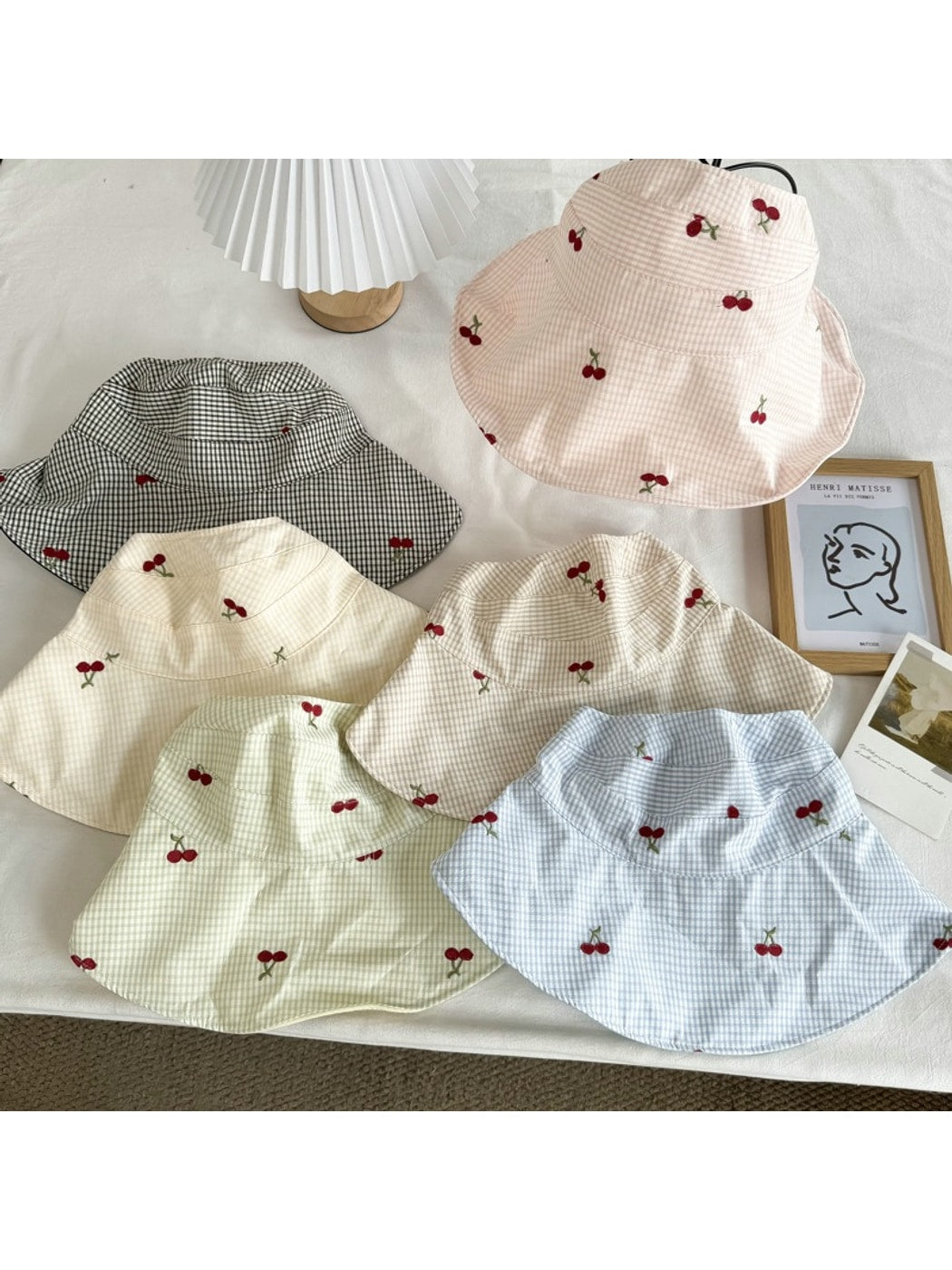 Haila - Cherry Gingham Wide Brim Casual Bucket Hat