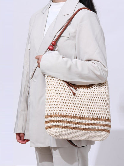 Cosbai - Beige Minimalist Woven Shoulder & Crossbody Bag
