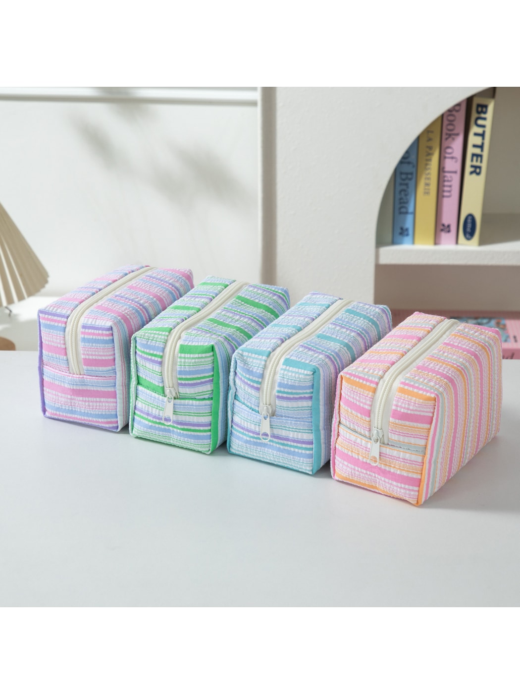 Cosbai - Colorful Striped Zipper Cosmetic Organizer Bag