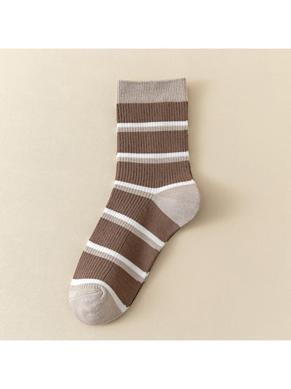 Rufia - Preppy Colorblock Striped Casual Crew Socks