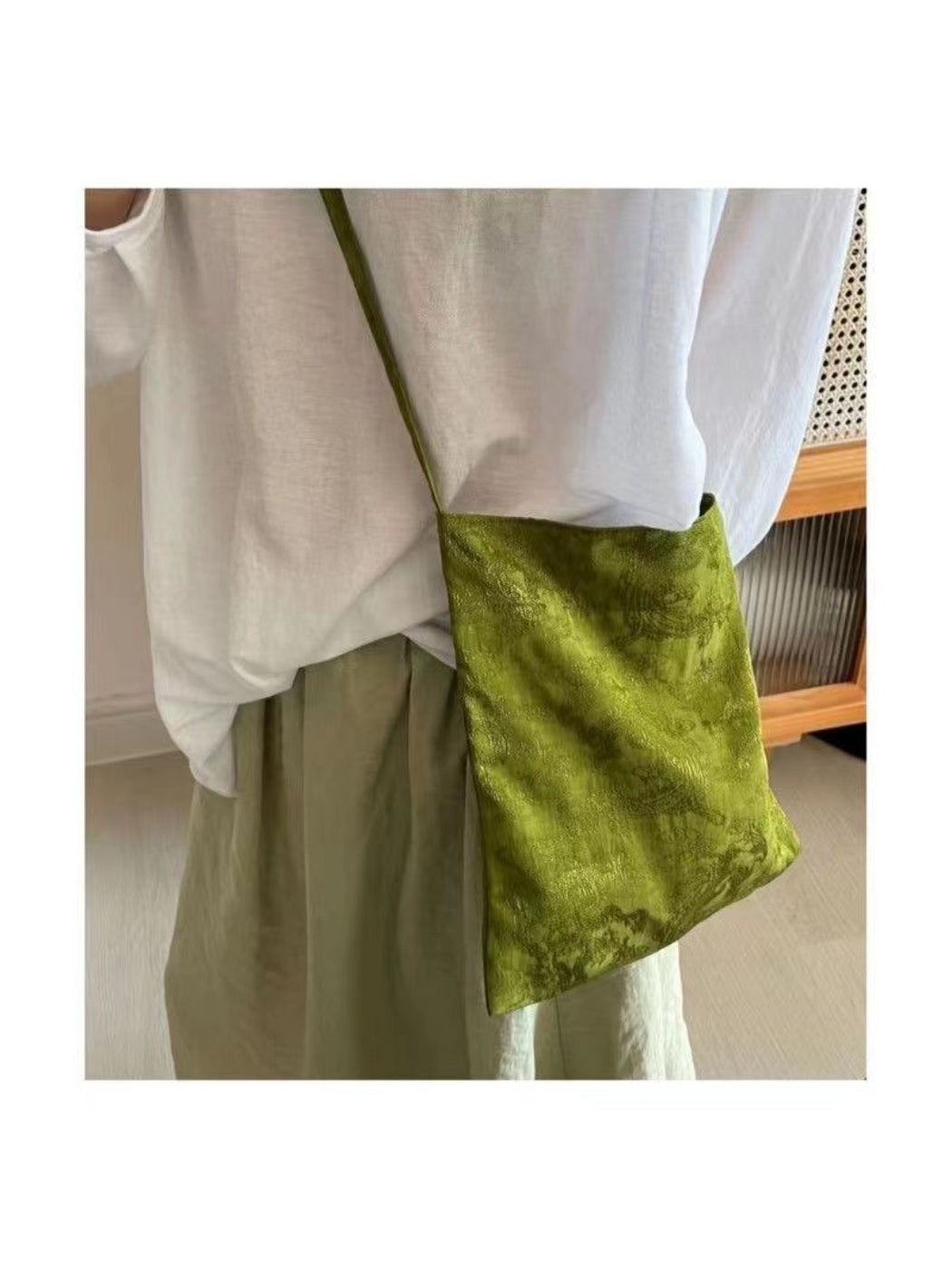 Cosbai olive pattern shopper bag folded compactly for easy storage