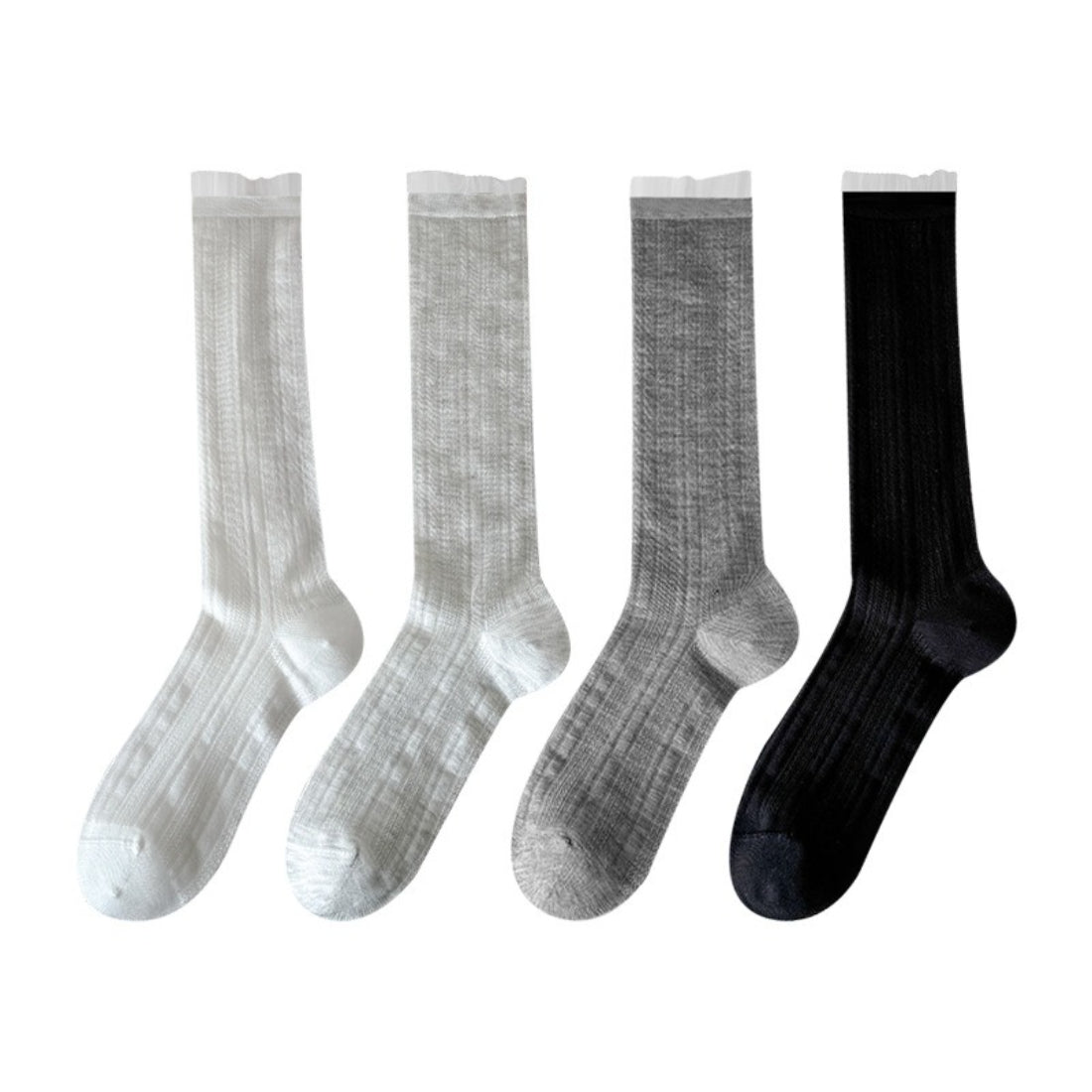 Rufia soft stretch ribbed crew socks worn on feet with casual shoes