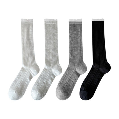 Rufia soft stretch ribbed crew socks worn on feet with casual shoes