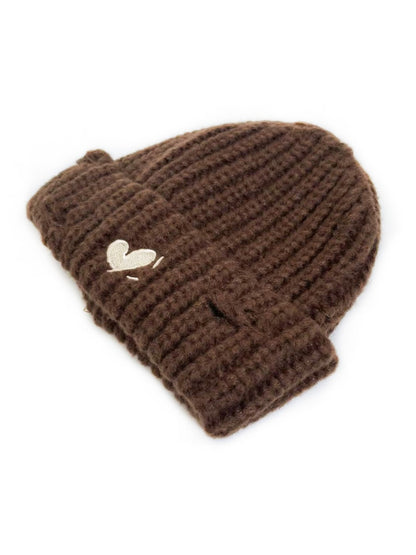 Haila - Vintage Knitted Beanie with Heart Embroidered