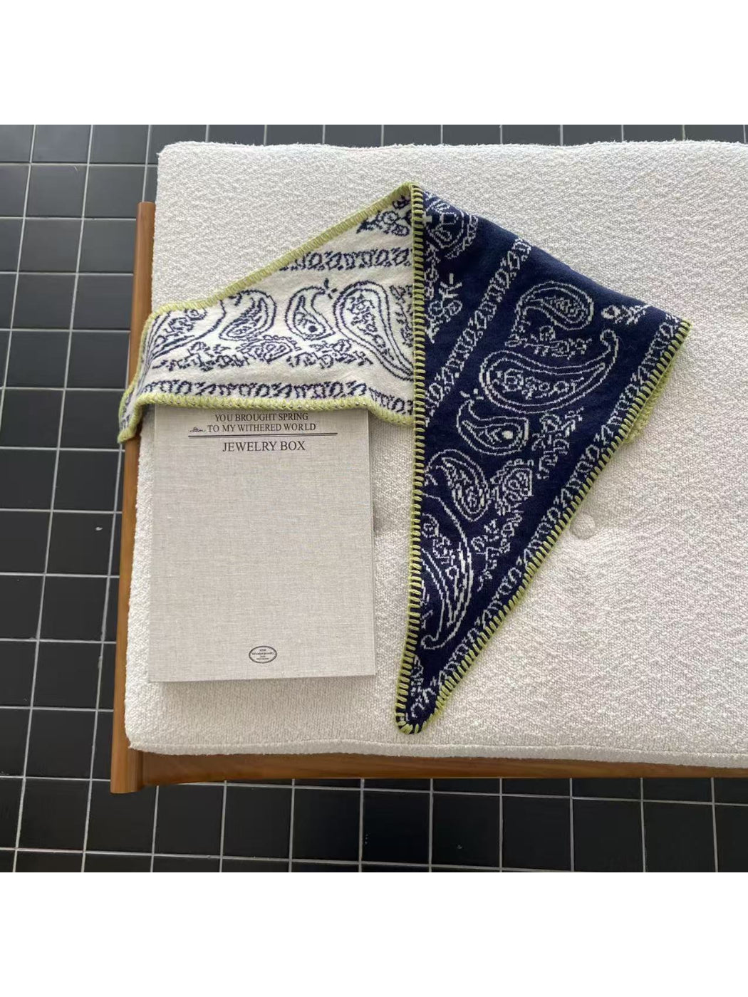 Scarvii - Paisley Contrast Stitch Trim Bandana Scarf