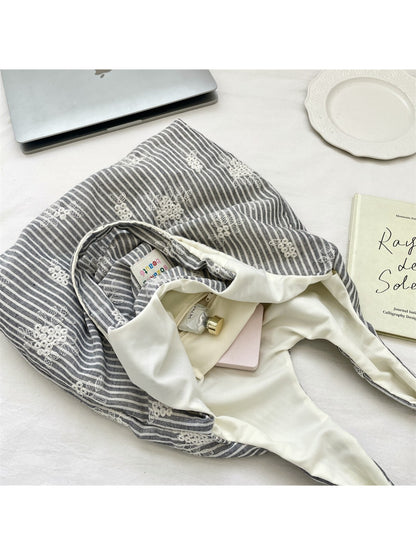 Cosbai Soft Stripe Everyday Tote Bag open top showing interior space