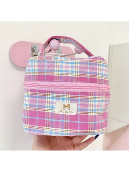 Cosbai - Cute Candy-colored Plaid Cosmetic Organizer Bag