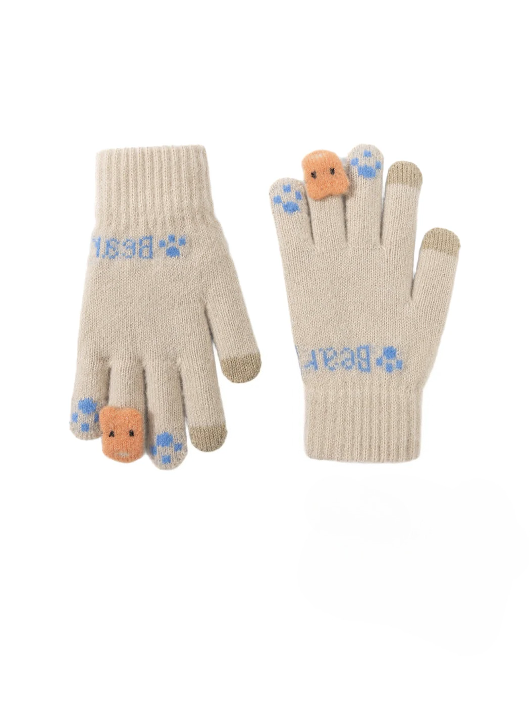 Gloving - Bear Face Fuzzy Knit Gloves