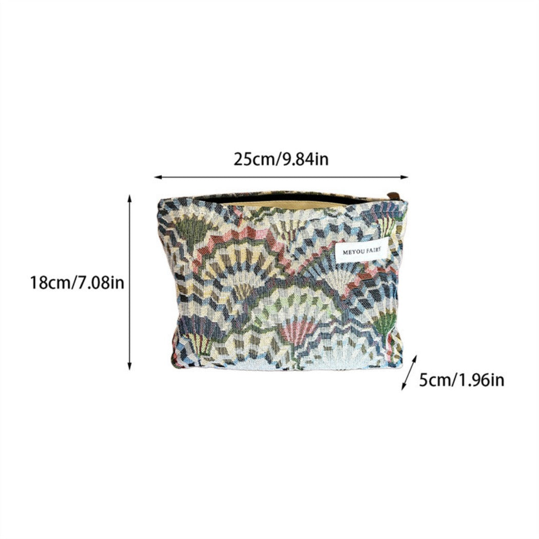 Cosbai - Embroidered Fan Pattern Makeup Bag - Vintage & Practical