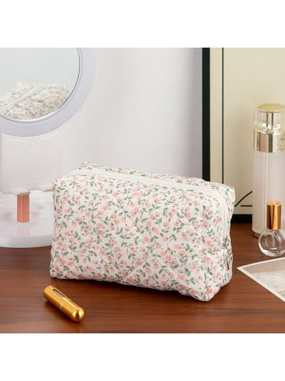 Cosbai - Floral Print Zipper Cosmetic Organizer Bag
