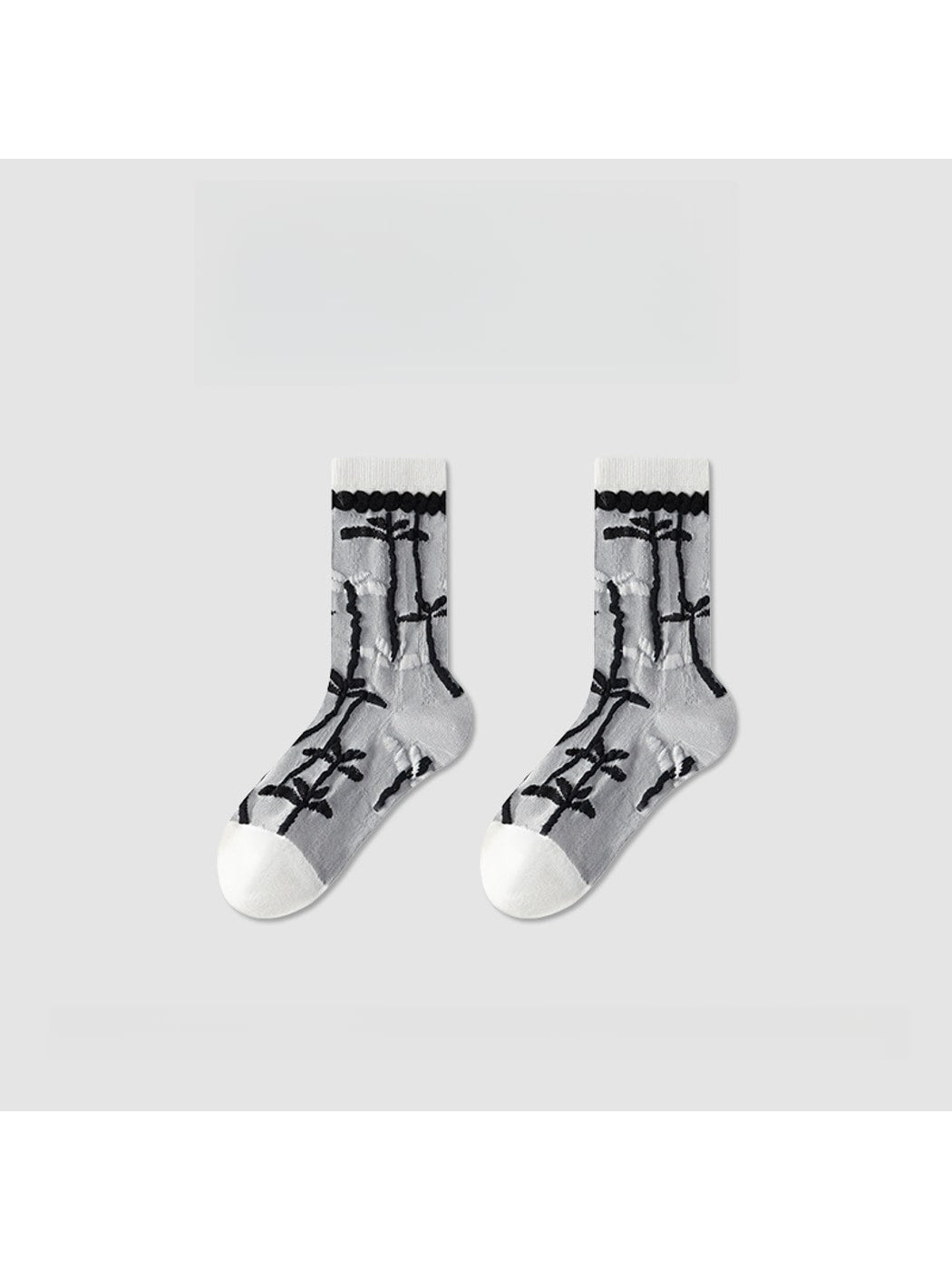 Rufia - Black and White Tones Floral Pattern Crew Socks
