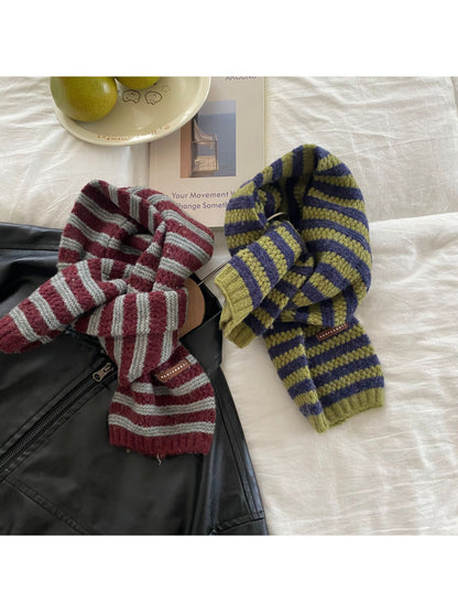 Scarvii - Striped Textured Knit Pull Through Scarf