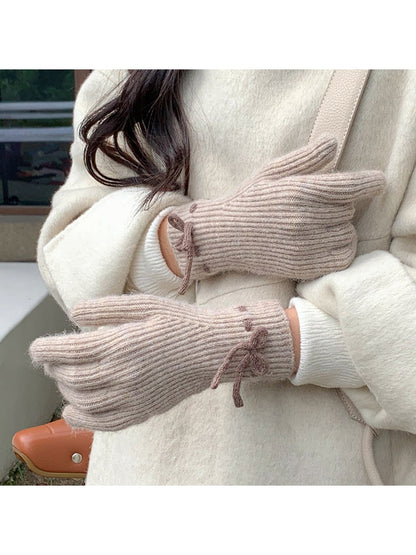 Gloving - Bow Accent Ribbed Wrist Coverage Gloves