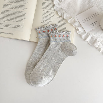 Rufia Sweet Frill Cuff Crew Socks in pastel color with frill detail on cuff