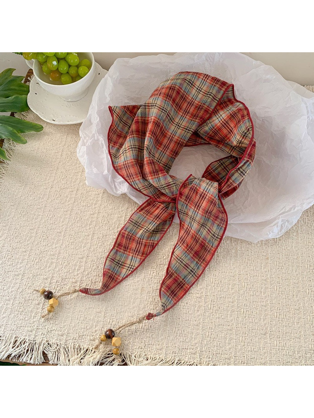 Scarvii Floral Plaid Beaded Triangle Scarf product image
